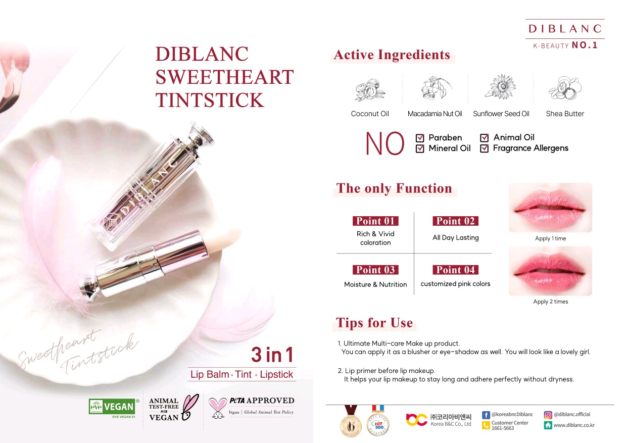 DIBLANC <br> SWEETHEART <br> TINT STICK 3 EN 1 <br> BÁLSAMO LABIAL - Imagen 9